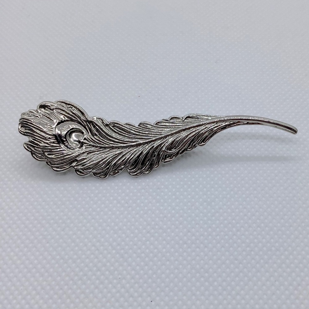 Silver Tone Peacock Feather Brooch